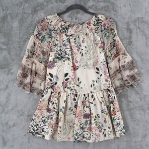 Fairycore Floral Smocked Off Shoulder Tunic Womens M Feminine Romantic Boho NWT